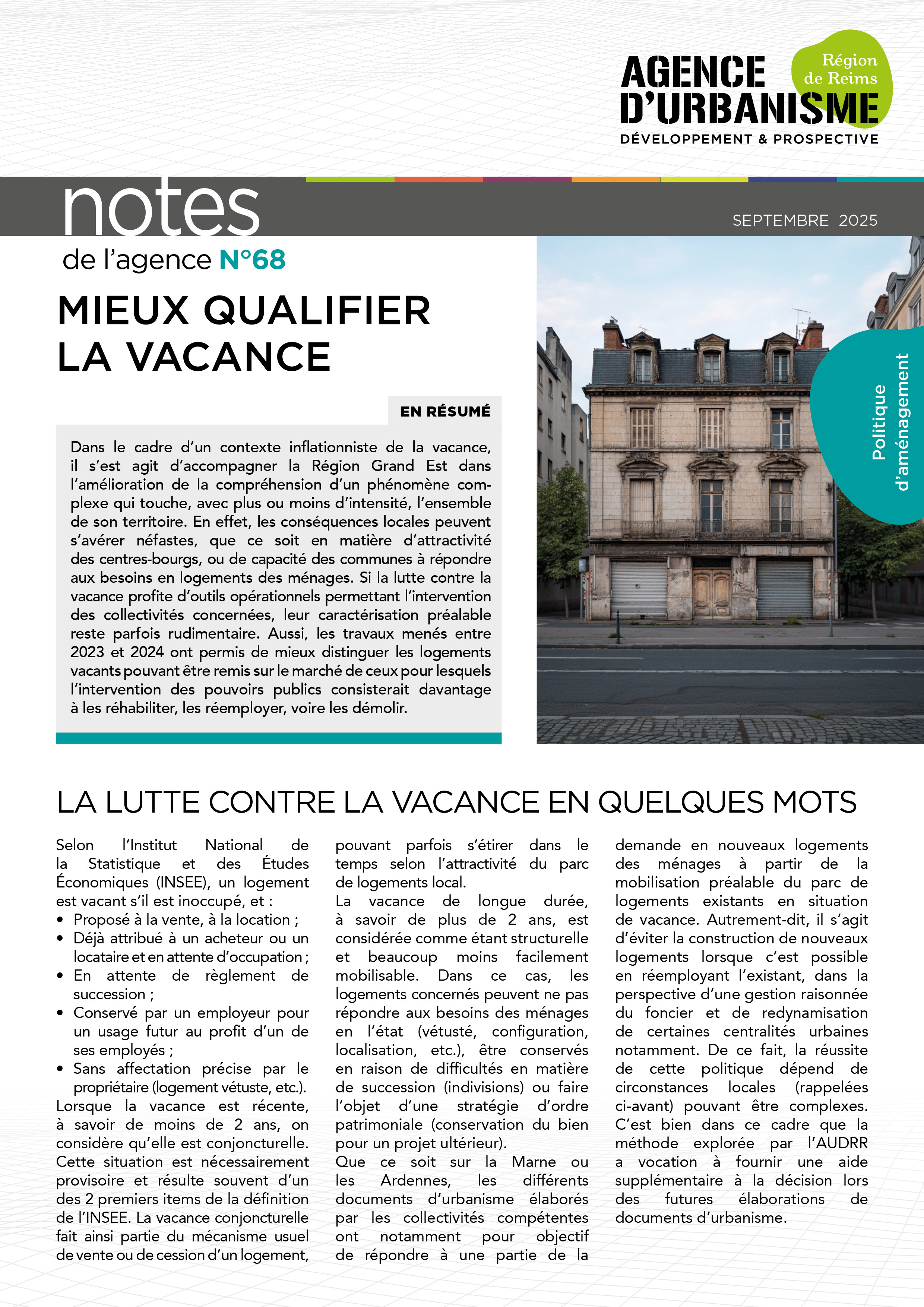 Note 68 : Mieux qualifier la vacance